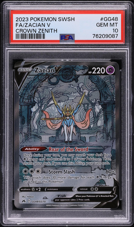 2023 POKEMON SWORD & SHIELD CROWN ZENITH FULL ART ZACIAN V #GG48 PSA 10 GEM MINT