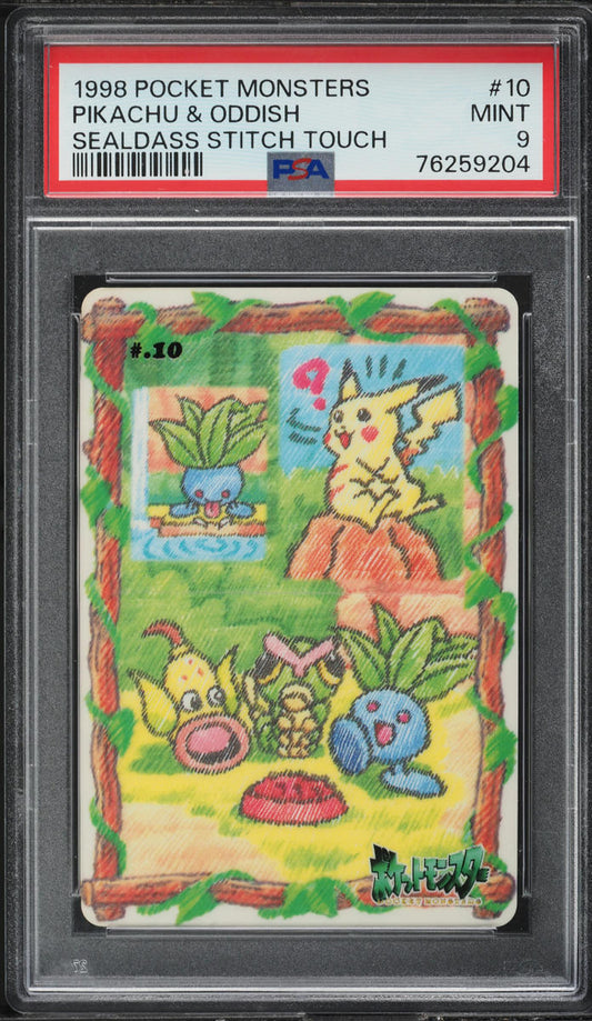 1998 POKEMON POCKET MONSTERS SEALDASS STITCH TOUCH PIKACHU & ODDISH #10 PSA 9