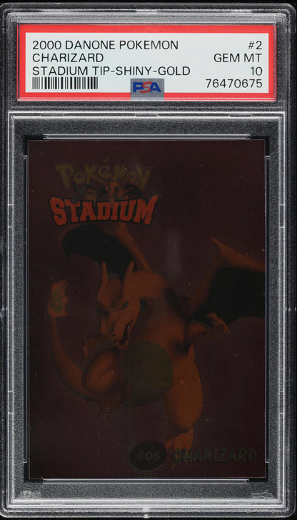 2000 DANONE POKEMON STADIUM TIP SHINY GOLD CHARIZARD #2 PSA 10 GEM MINT