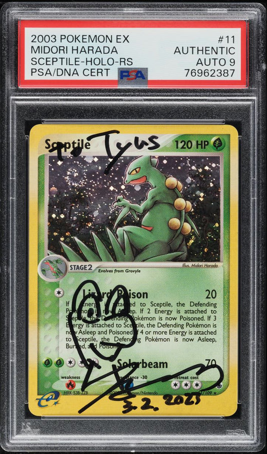 2003 POKEMON EX RUBY & SAPPHIRE SCEPTILE MIDORI HARADA AUTO DNA 9 #11 PSA AUTH