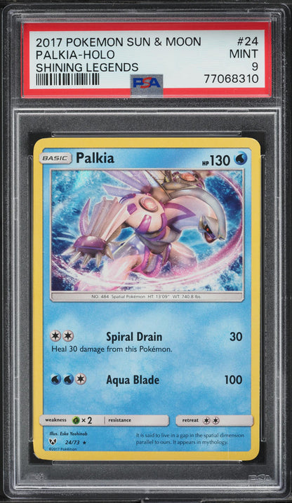 2017 POKEMON SUN & MOON SHINING LEGENDS HOLO PALKIA #24 PSA 9 MINT