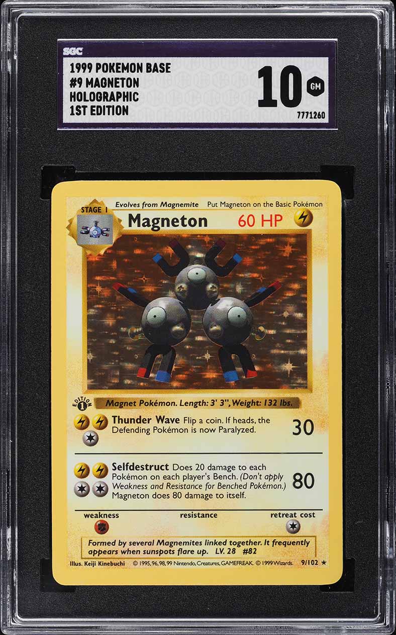 1999 POKEMON BASE SET SHADOWLESS 1ST EDITION HOLO MAGNETON #9 SGC 10 GEM MINT