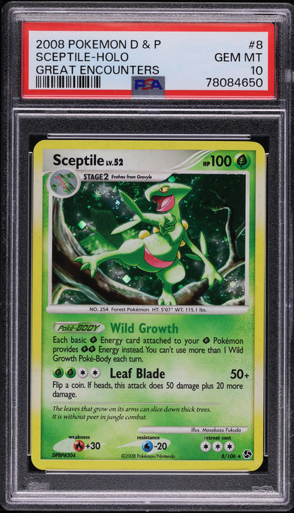 2008 POKEMON DIAMOND & PEARL GREAT ENCOUNTERS HOLO SCEPTILE #8 PSA 10 GEM MINT