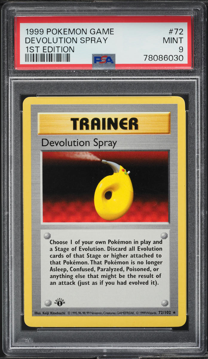 1999 POKEMON BASE SET SHADOWLESS 1ST EDITION DEVOLUTION SPRAY #72 PSA 9 MINT