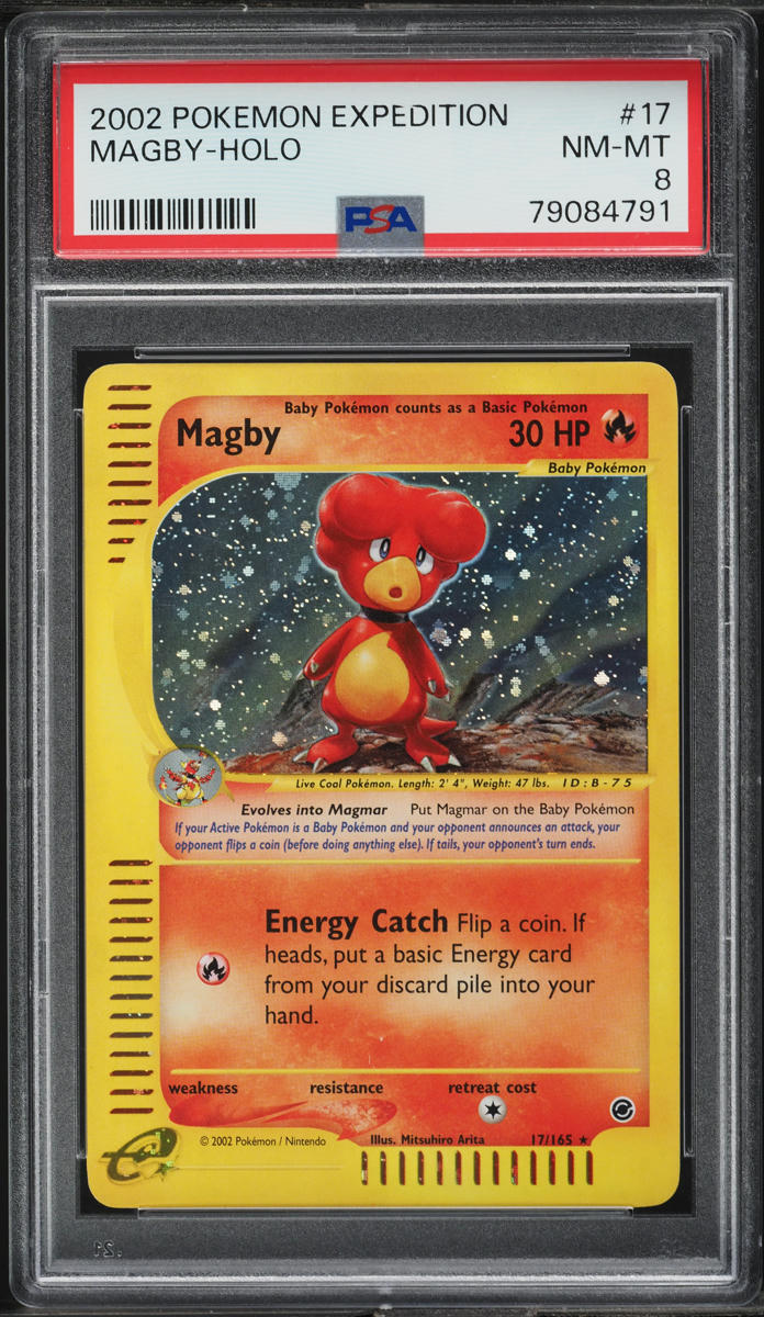 2002 POKEMON EXPEDITION HOLO MAGBY #17 PSA 8 NM-MT