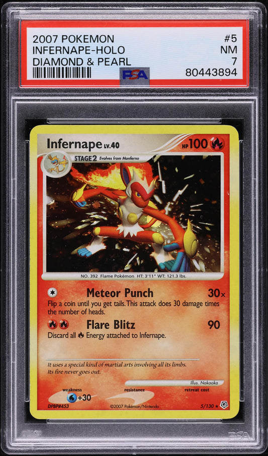 2007 POKEMON DIAMOND & PEARL HOLO INFERNAPE #5 PSA 7 NRMT