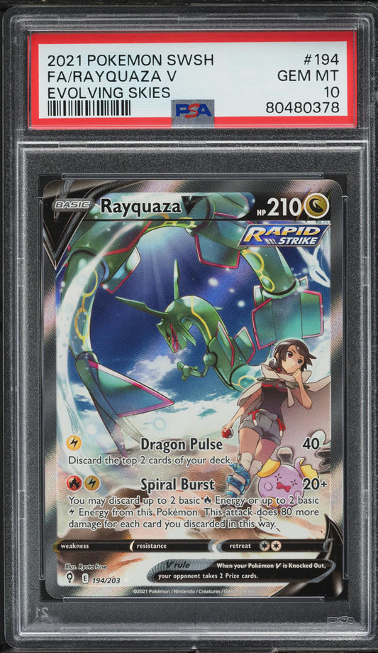 2021 POKEMON SWSH EVOLVING SKIES ALT ART RAYQUAZA V #194 PSA 10 GEM MINT