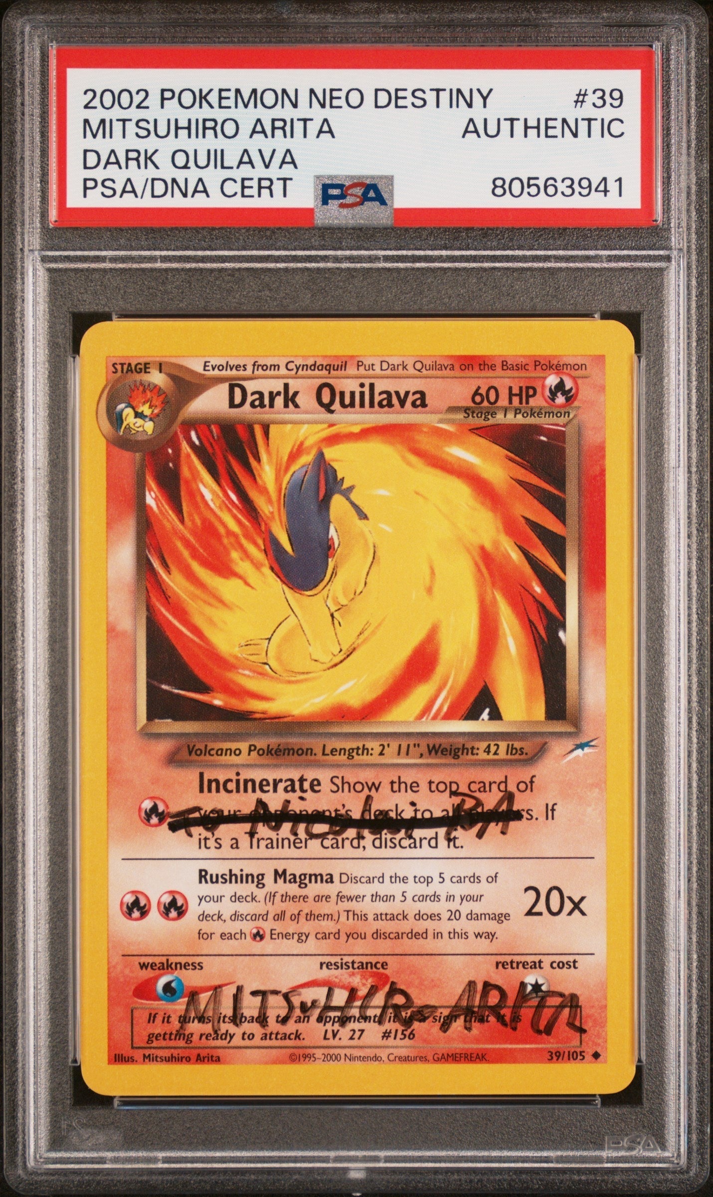 2002 POKEMON NEO DESTINY DARK QUILAVA #39 ARITA AUTO PSA AUTHENTIC ALTERED