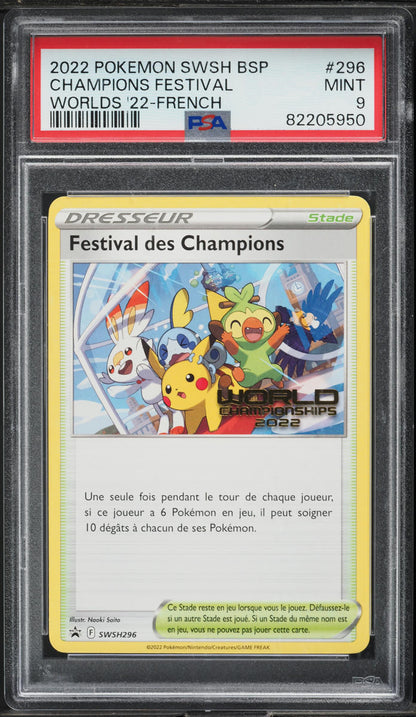 2022 POKEMON FRENCH SWSH BLACK STAR PROMO WORLDS CHAMPIONS FESTIVAL #296 PSA 9