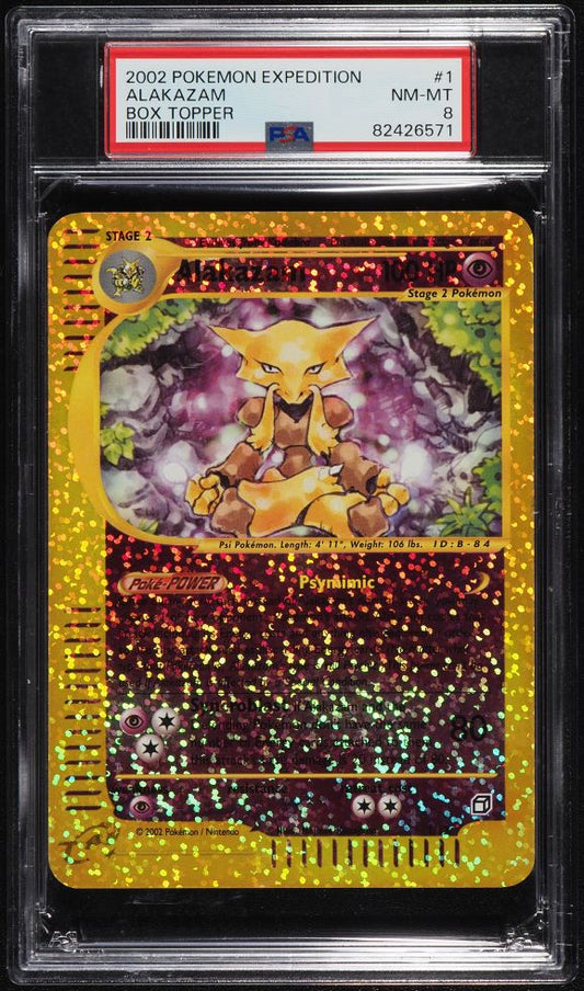 2002 POKEMON EXPEDITION BOX TOPPER ALAKAZAM #1 PSA 8 NM-MT