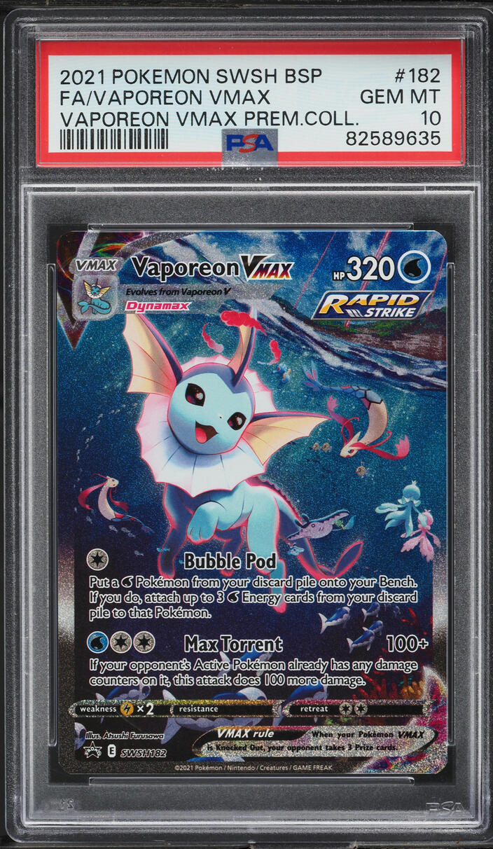 2021 POKEMON SWSH BLACK STAR PROMO PREMIUM COLLECTION VAPOREON VMAX #182 PSA 10