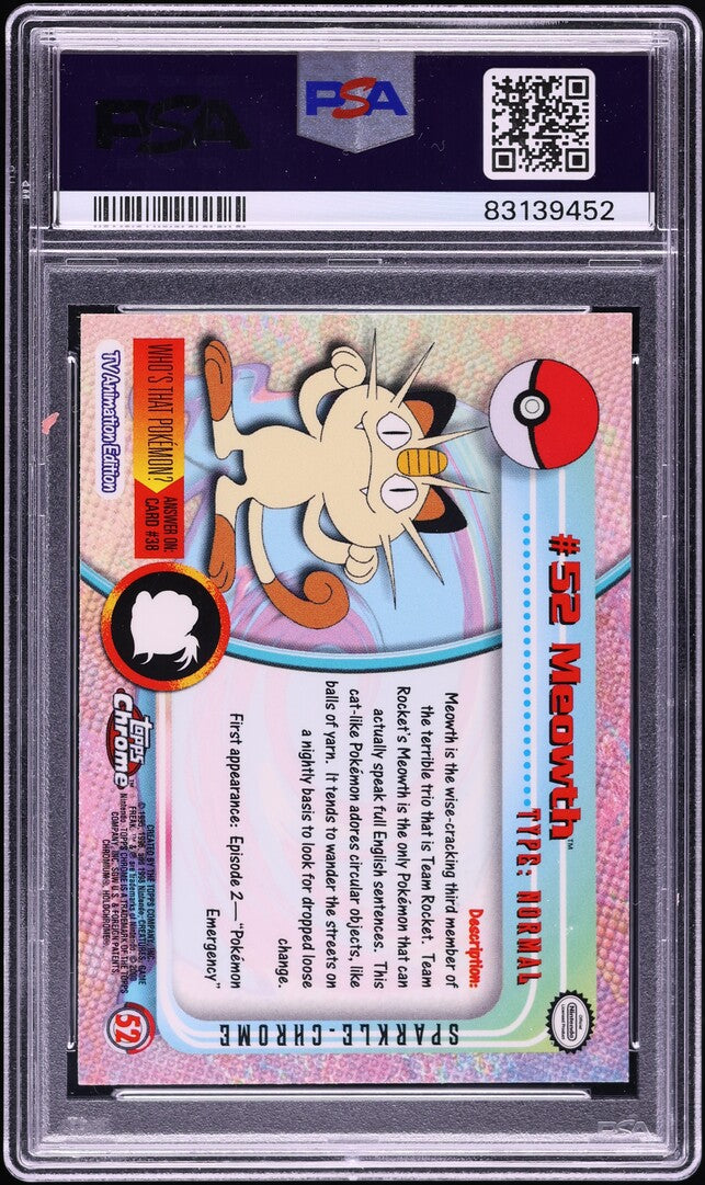 2000 TOPPS CHROME POKEMON SERIES 1 SPARKLE MEOWTH #52 PSA 10 GEM MINT