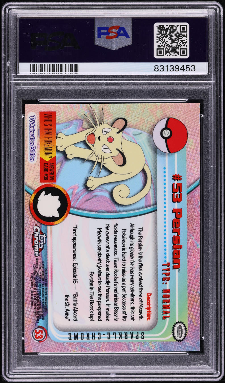 2000 TOPPS CHROME POKEMON SERIES 1 SPARKLE PERSIAN #53 PSA 10 GEM MINT