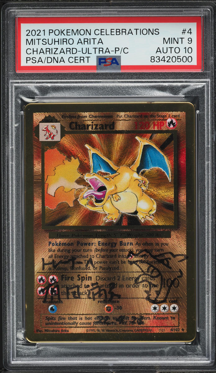 2021 POKEMON CELEBRATIONS ULTRA PREMIUM COLLECTION CHARIZARD #4 ARITA AUTO 10 PSA 9