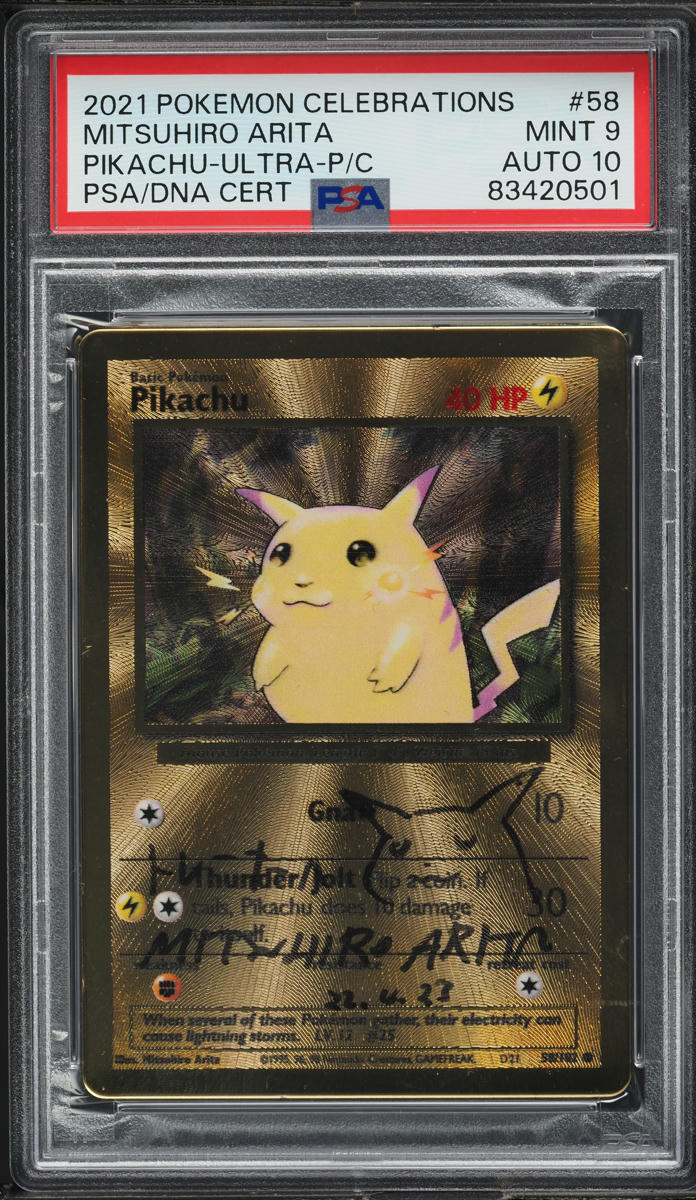 2021 POKEMON CELEBRATIONS ULTRA PREMIUM COLLECTION PIKACHU #58 ARITA AUTO 10 PSA 9