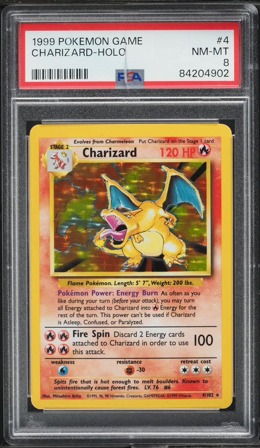 1999 POKEMON BASE SET HOLO CHARIZARD #4 PSA 8 NM-MT