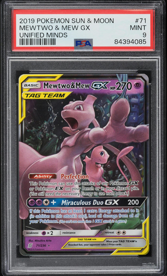 2019 POKEMON SUN & MOON SM UNIFIED MINDS MEWTWO & MEW GX #71 PSA 9