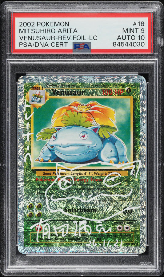2002 POKEMON LEGENDARY COLLECTION REVERSE HOLO VENUSAUR #18 ARITA AUTO 10 PSA 9