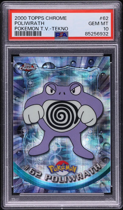 2000 TOPPS CHROME POKEMON TV TEKNO POLIWRATH #62 PSA 10 GEM MINT