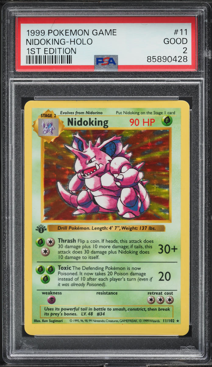 1999 POKEMON BASE SET SHADOWLESS 1ST EDITION HOLO NIDOKING #11 PSA 2 GD