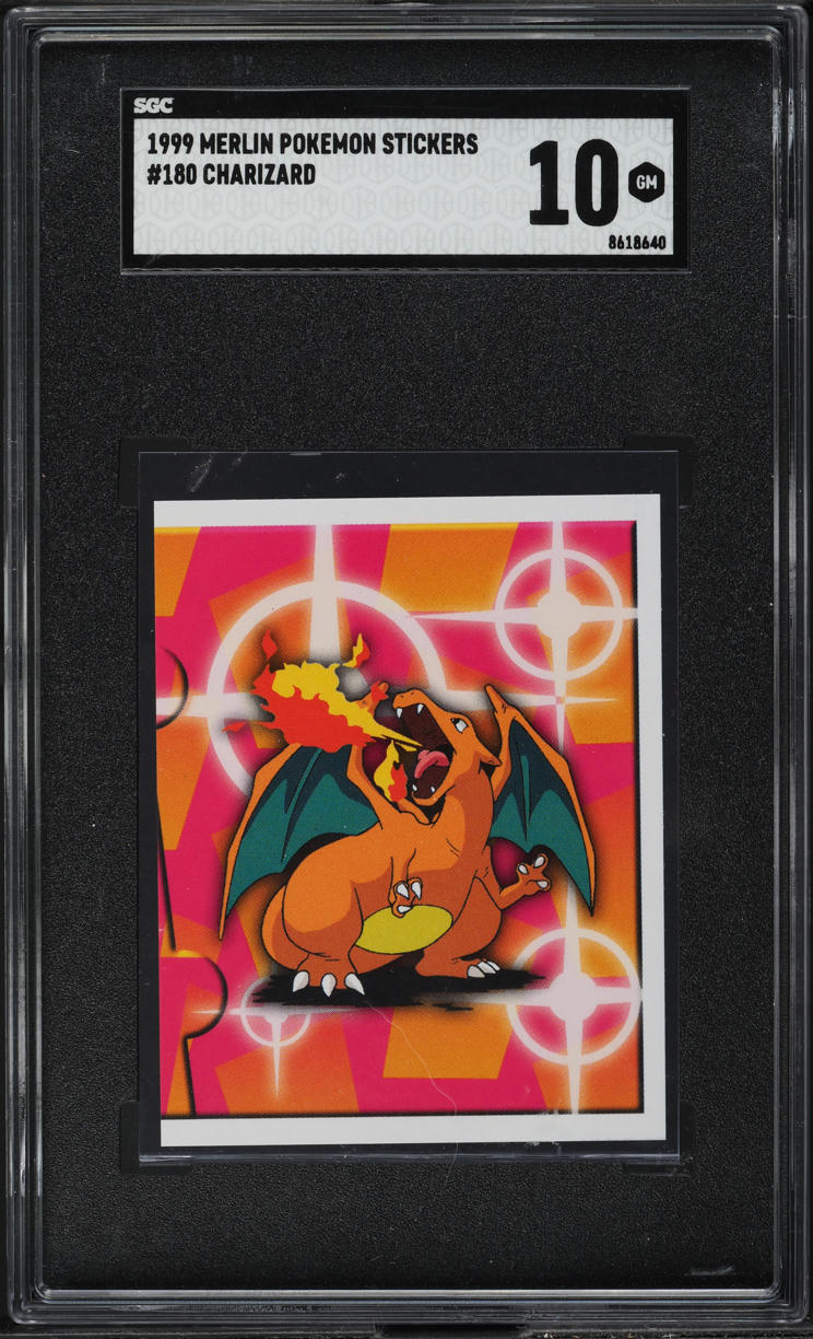 1999 MERLIN POKEMON STICKERS CHARIZARD #180 SGC 10 GEM MINT