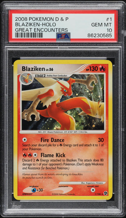 2008 POKEMON DIAMOND & PEARL GREAT ENCOUNTERS HOLO BLAZIKEN #1 PSA 10 GEM MINT