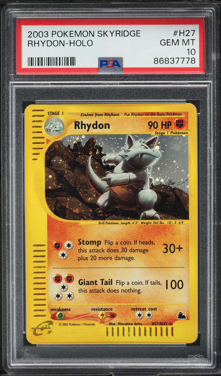 2003 POKEMON SKYRIDGE HOLO RHYDON #H27 PSA 10 GEM MINT