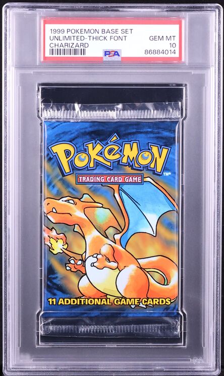 1999 POKEMON BASE SET THICK FONT CHARIZARD BOOSTER PACK PSA 10