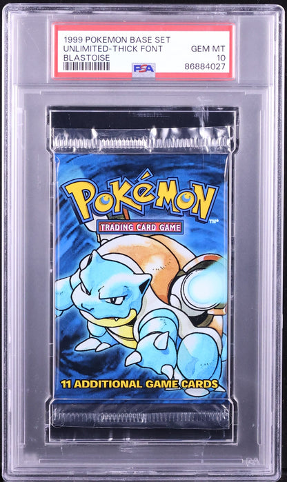 1999 POKEMON BASE SET THICK FONT BLASTOISE BOOSTER PACK PSA 10