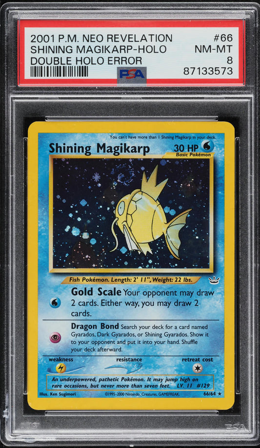 2001 POKEMON NEO REVELATION DOUBLE HOLO ERROR SHINING MAGIKARP #66 PSA 8 NM-MT