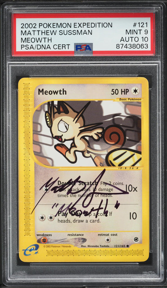 2002 POKEMON EXPEDITION MEOWTH #121 SUSSMAN AUTO 10 PSA 9 *VOICE ACTOR*