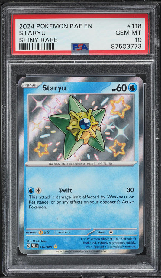 2024 POKEMON SCARLET & VIOLET PALDEAN FATES SHINY RARE STARYU #118 PSA 10 GEM MINT