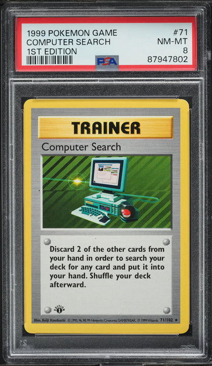 1999 POKEMON BASE SET SHADOWLESS 1ST EDITION COMPUTER SEARCH #71 PSA 8 NM-MT