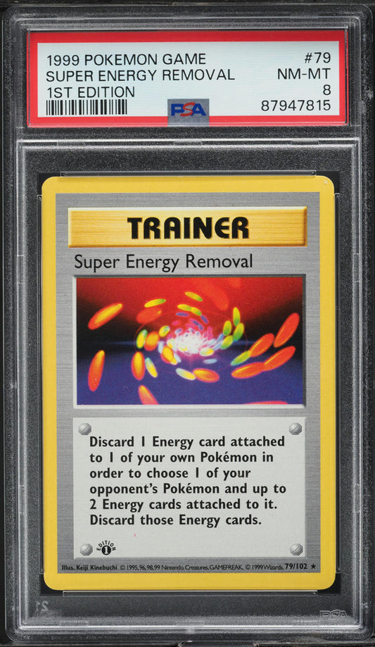 1999 POKEMON BASE SET SHADOWLESS 1ST EDITION SUPER ENERGY REMOVAL #79 PSA 8 NM-MT