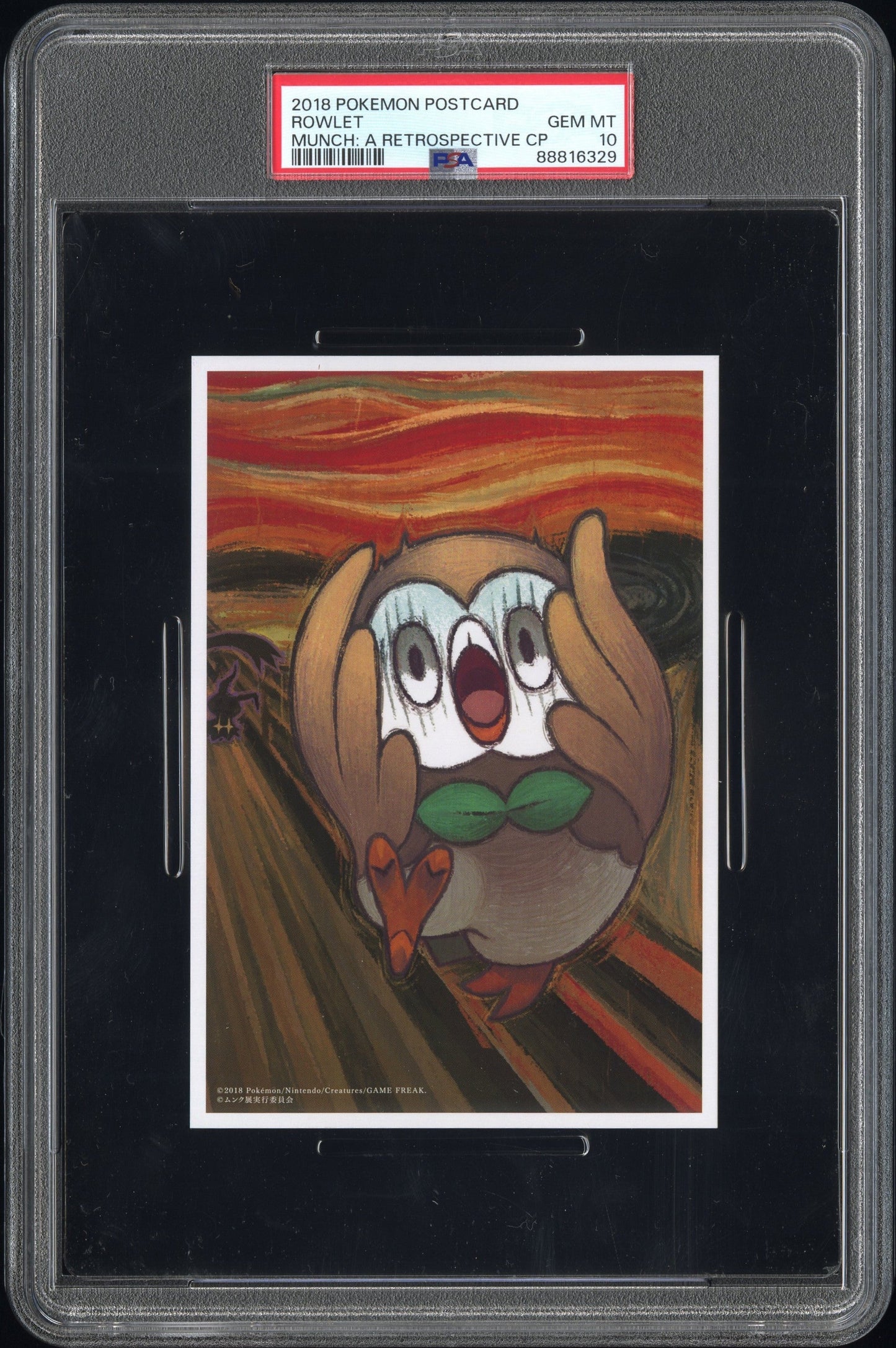 2018 POKEMON JAPANESE MUNCH A RETROSPECTIVE SCREAM ROWLET POSTCARD PSA 10