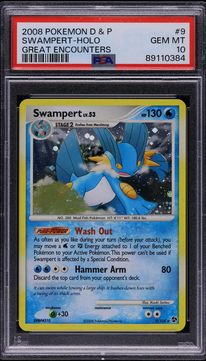 2008 POKEMON DIAMOND & PEARL GREAT ENCOUNTERS HOLO SWAMPERT #9 PSA 10 GEM MINT