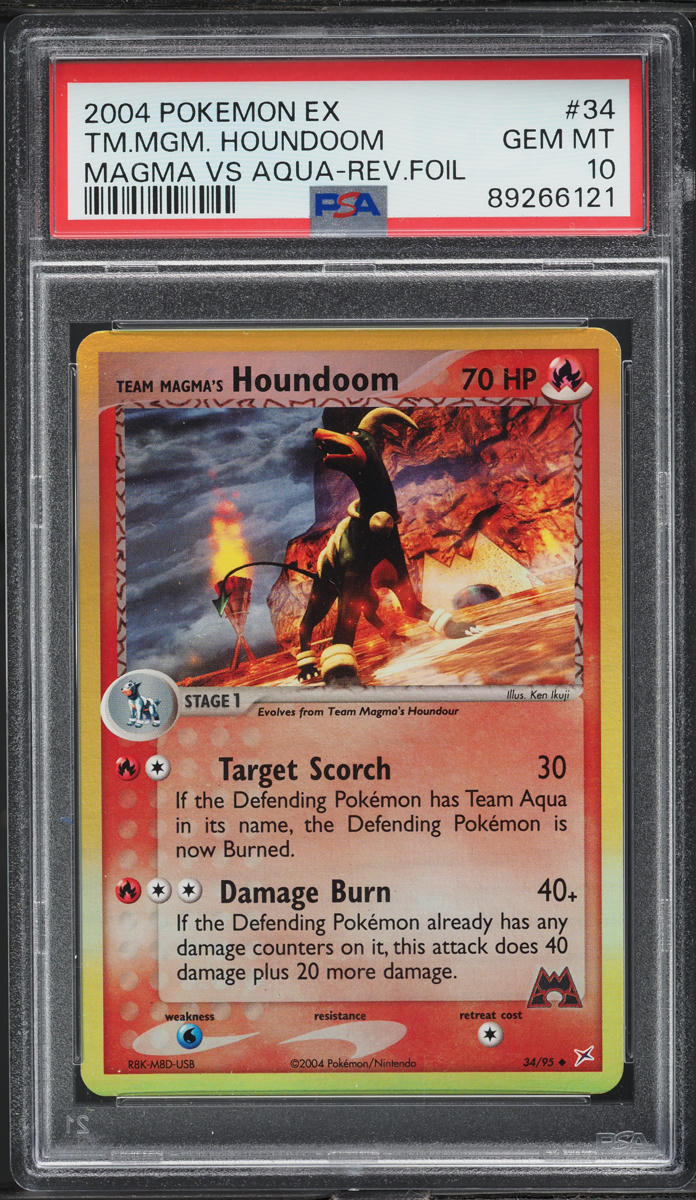 2004 POKEMON EX TEAM MAGMA VS AQUA REVERSE HOLO TEAM MAGMA'S HOUNDOOM #34 PSA 10