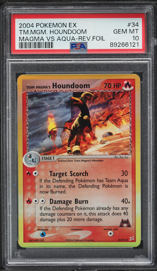 2004 POKEMON EX TEAM MAGMA VS AQUA REVERSE HOLO TEAM MAGMA'S HOUNDOOM #34 PSA 10