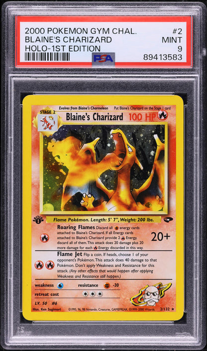 2000 POKEMON GYM CHALLENGE 1ST EDITION HOLO BLAINE'S CHARIZARD #2 PSA 9 MINT