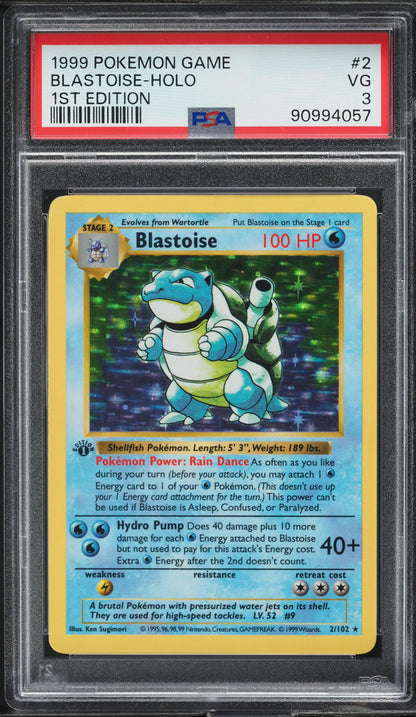 1999 POKEMON BASE SET SHADOWLESS 1ST EDITION HOLO BLASTOISE #2 PSA 3 VG