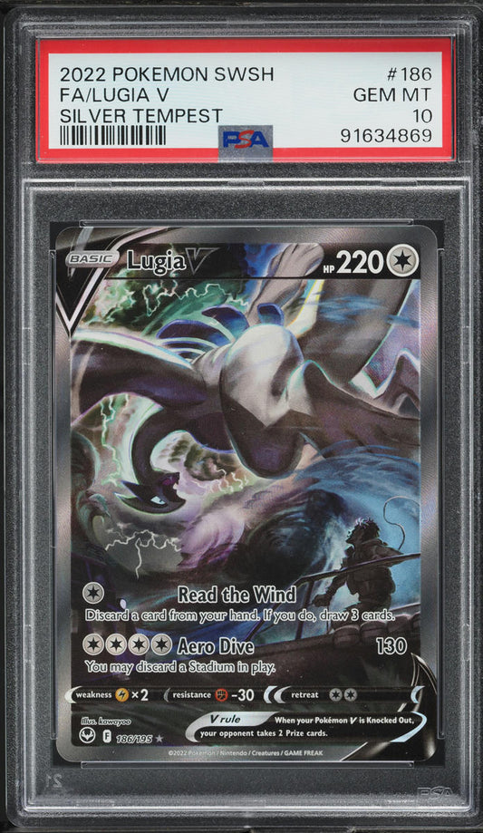 2022 POKEMON SWORD & SHIELD SILVER TEMPEST ALT ART LUGIA V #186 PSA 10 GEM MINT