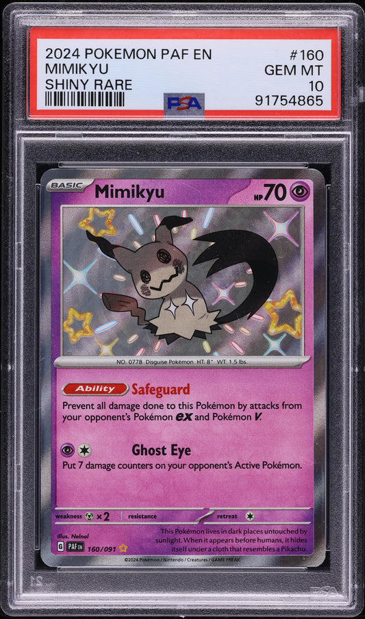 2024 POKEMON SCARLET & VIOLET PALDEAN FATES SHINY RARE MIMIKYU #160 PSA 10 GEM MINT