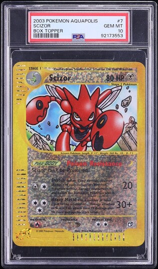 2003 POKEMON AQUAPOLIS BOX TOPPER SCIZOR #7 PSA 10 GEM MINT