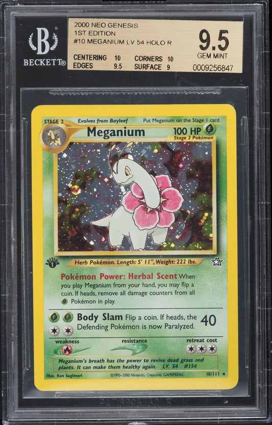 2000 POKEMON NEO GENESIS 1ST EDITION HOLO MEGANIUM #10 BGS 9.5 GEM MINT