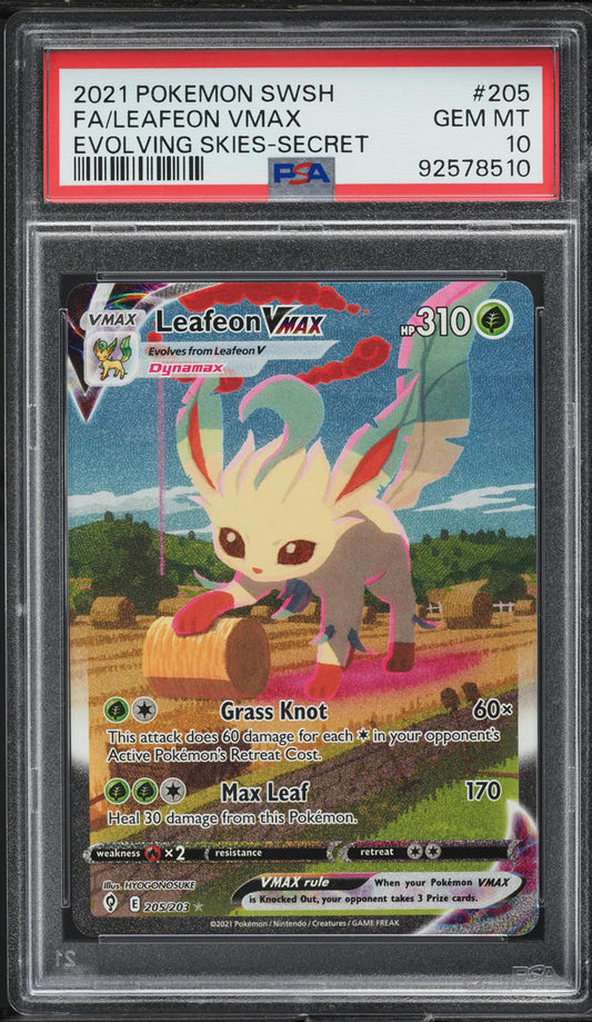 2021 POKEMON SWSH EVOLVING SKIES ALT ART LEAFEON VMAX #205 PSA 10 GEM MINT