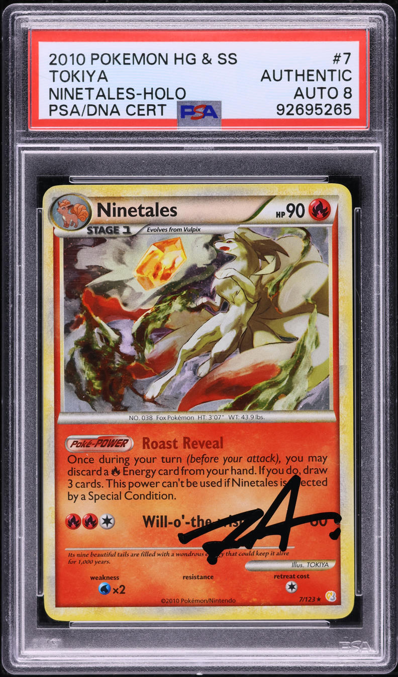 2010 POKEMON HEARTGOLD & SOULSILVER HOLO NINETALES #7 TOKIYA AUTO 8 PSA AUTHENTIC