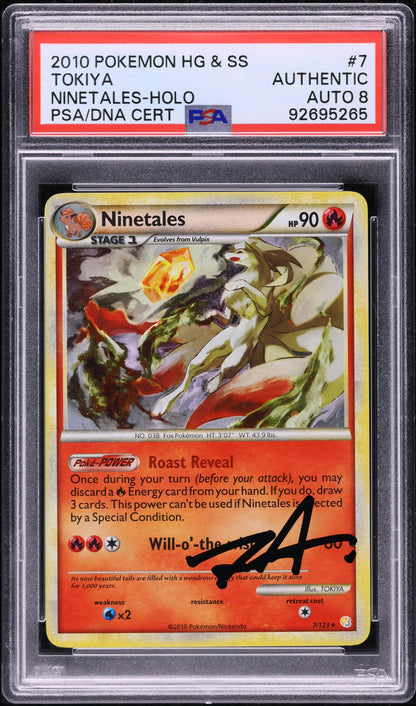 2010 POKEMON HEARTGOLD & SOULSILVER HOLO NINETALES #7 TOKIYA AUTO 8 PSA AUTHENTIC