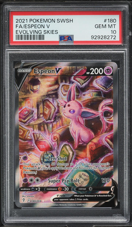 2021 POKEMON SWORD & SHIELD EVOLVING SKIES ALT ART ESPEON V #180 PSA 10 GEM MINT