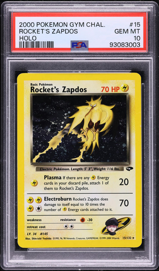 2000 POKEMON GYM CHALLENGE HOLO ROCKET'S ZAPDOS #15 PSA 10 GEM MINT