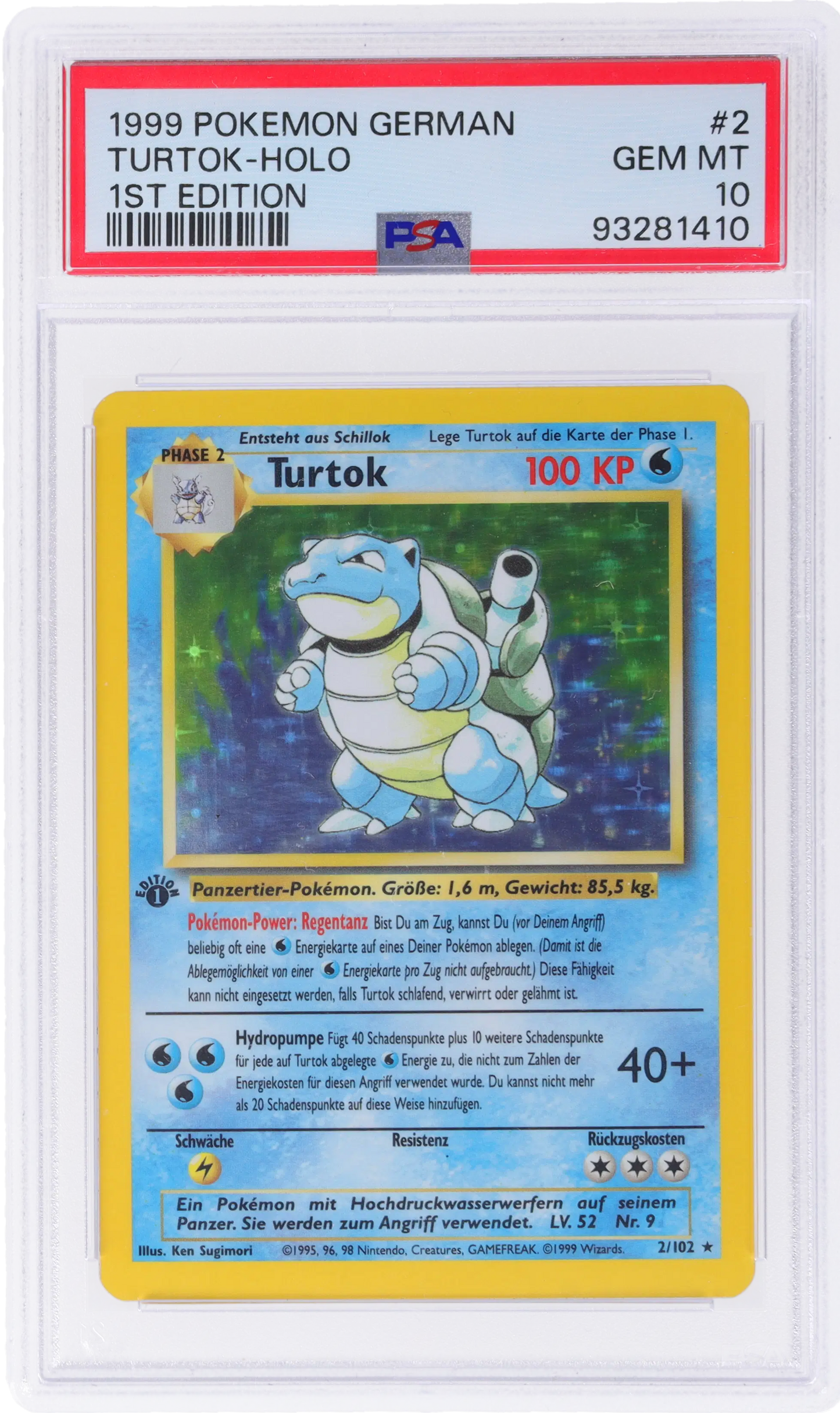 1999 POKEMON GERMAN BASE SET 1ST EDITION HOLO TURTOK #2 PSA 10
